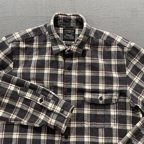 J. Crew Shirt Mens Large Gray Plaid Workshirt Flannel Heavy Cotton Vintage 90s - Picture 1 of 7